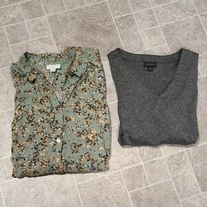 J.Jill Set of 2 Floral Solid Shirt Blouse Sweater sz Small Petite